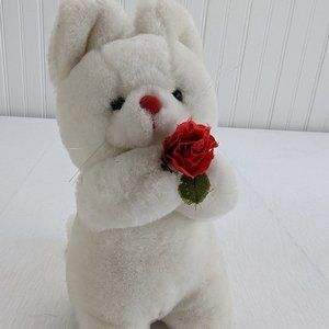 Vintage Jerry Pets White Mouse Plush 8" Stuffed Animal Holding Red Rose J Elsner